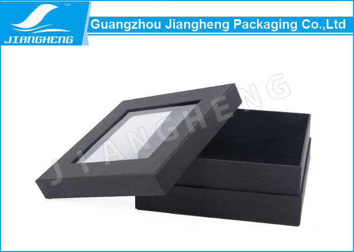 Pretty Black Cardboard Gift Boxes , Clear PVC Window Base And Lid