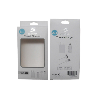 Travel Charger Product Packaging Boxes Silver Stamping For Travel Charger