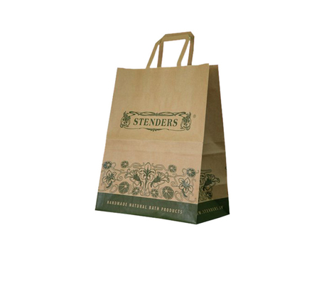 Flat Handle Small Paper Bags , Branded Gift Bags Recycled Brown Gild Edge