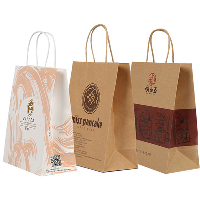 Small 200 Gsm Custom Printed Paper Bags Reusable Folding With Twist Paper Handle