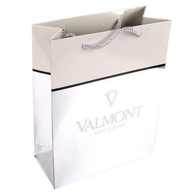 Silver Paper Carrier Custom Printed Paper Gift Bags With Embossed Logo