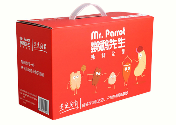 Custom Strong F-Flute Corrugated Paper Boxes Nuts Packaging With Plastic Handle