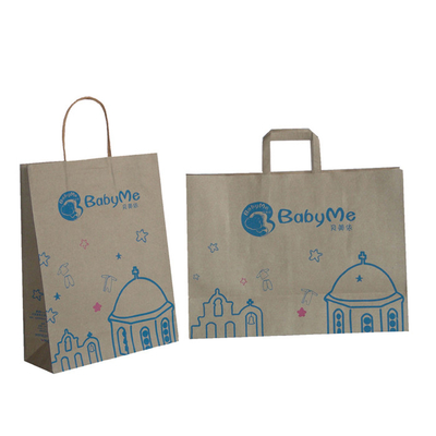 Printed Brown Kraft Paper Lunch Bags Packaging With Flat Paper Handle Supplier