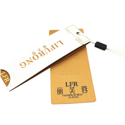 Custom Printed Brown Texture Paper Luggage Tags Gold Foil Stamping Logo Supplier