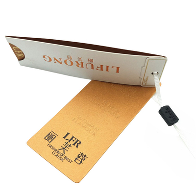 Custom Printed Brown Texture Paper Luggage Tags Gold Foil Stamping Logo Supplier