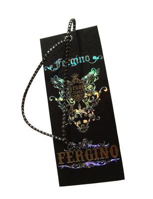 Personalized Custom Costume Black Paper Swing Tags Debossed Holographic Logo