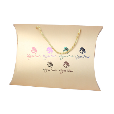 Buy Custom Luxury Gold Pillow Boxes with Handle for Wigs – Premium Hair Extension Gift Packaging online manufacture