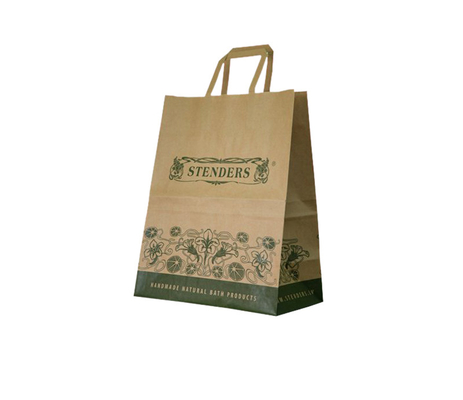 Printed Brown Kraft Paper Lunch Bags Packaging With Flat Paper Handle Supplier