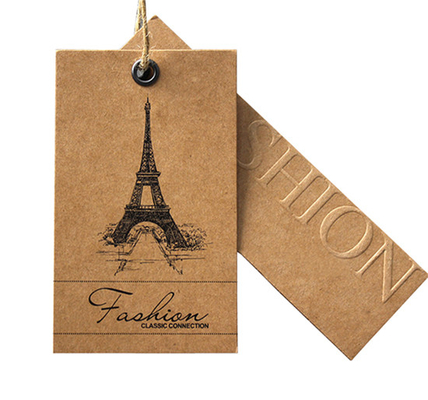 Custom Printed Brown Kraft Paper Hang Tags  For Clothing With Embossed Logo