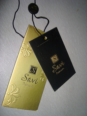 Luxury Custom Clothing Labels Hang Tags Printing Emboss Black Foil Stamping Logo