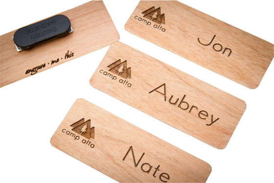 Safety Pin Personalized Name Tags Custom Engraved Wood Magnetic Name Badges