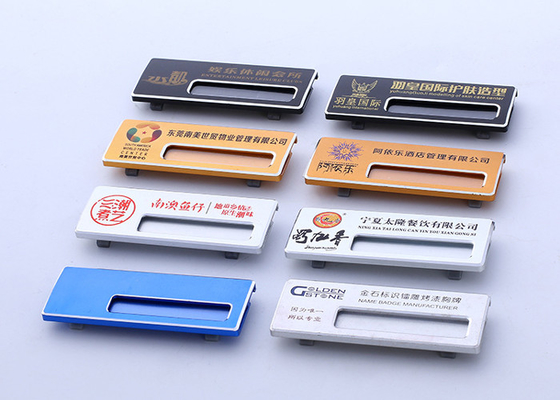 Aluminum Custom Magnetic Name Badges , Engraved Metal Name Tags With Safety Pin