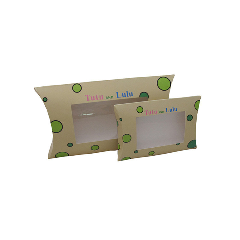 Custom Recycled Paper Pillow Box Packaging With Transparent Window Factory