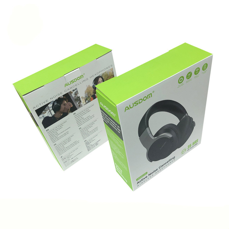 Printed E-Flute Self Locking White Corrugated Cardboard Boxes Headphone Package