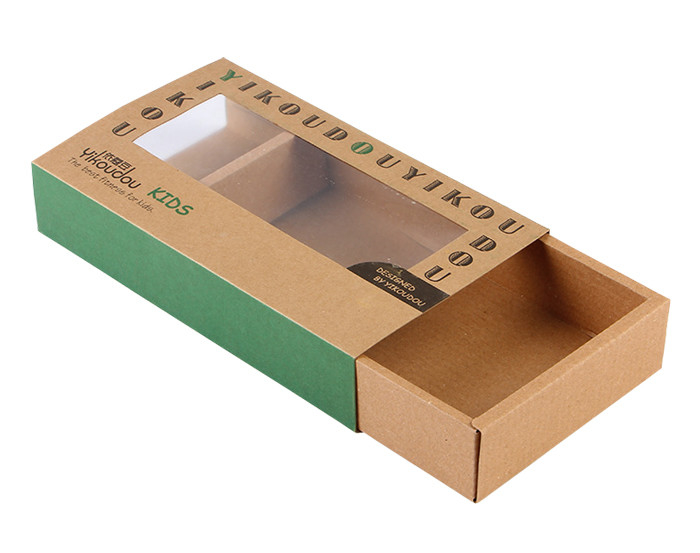 Custom Brown Kraft Paper Drawer Boxes Packaging With PET Window Wholesale