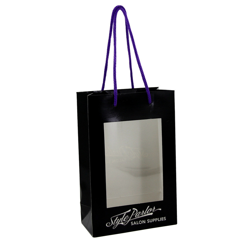 Printed Black Paper Shopping Bags Gift Window Packaging Bags With Handles Wholesale
