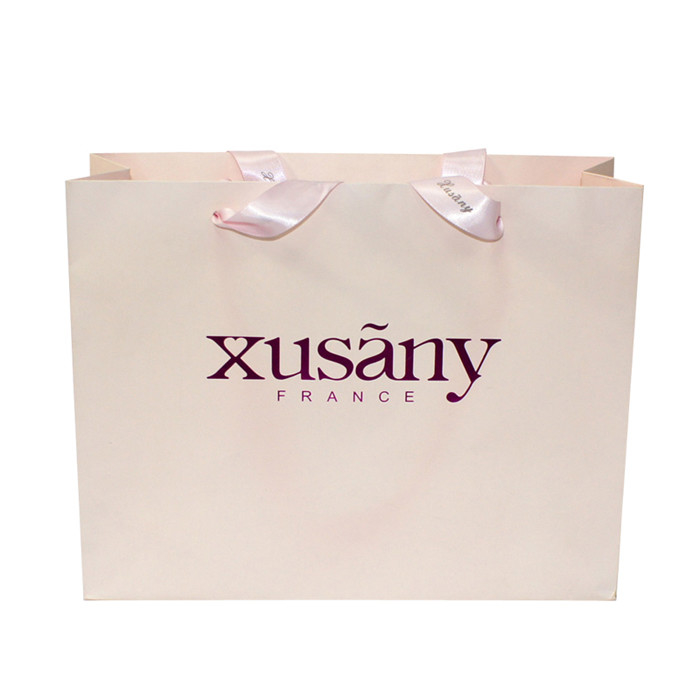 Promotional Custom Printed Luxury Paper Euro Tote Bags With Purple Foil Logo