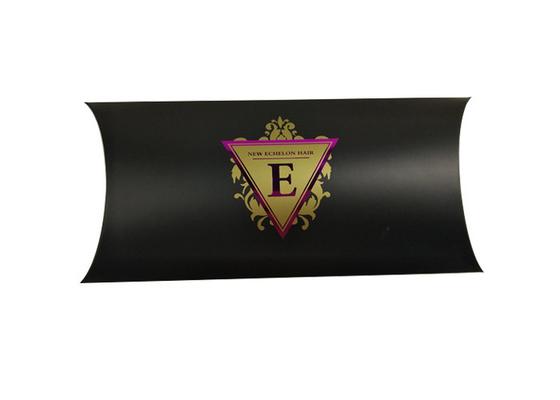 Good price Custom Black Paper Pillow Box Packaging With Hot Stamping Purple Logo online