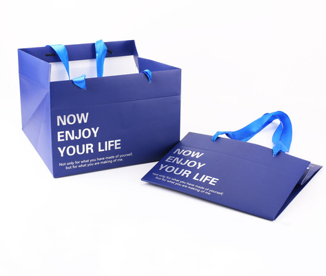 Good price Custom Printed Large Square Bottom Paper Carrier Bags With Satin Ribbon Handles online